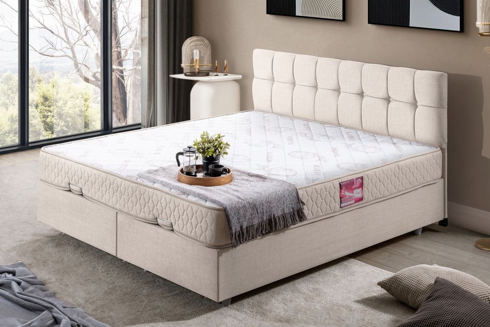 Berlin Çift Kişilik Baza Başlık Letto Yatak Seti 150 x 200 - Krem