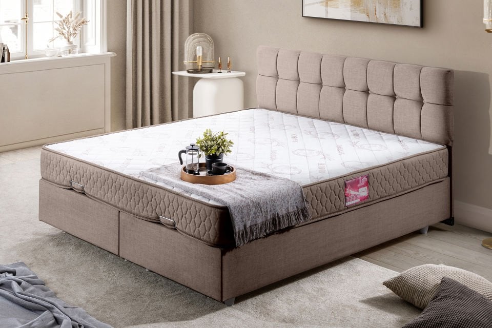 Berlin Çift Kişilik Baza Başlık Letto Yatak Seti 140 x 190 - Kahve