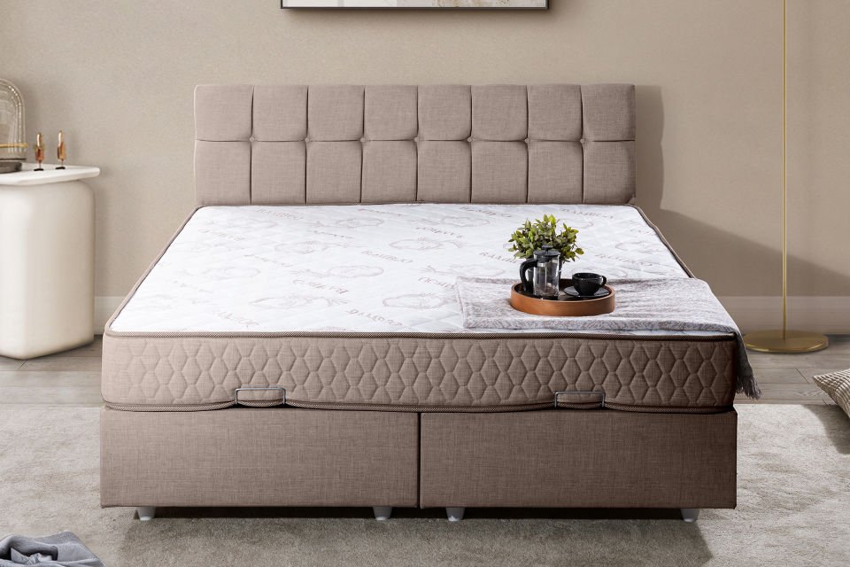 Berlin Çift Kişilik Baza Başlık Letto Yatak Seti 160 x 200 - Kahve