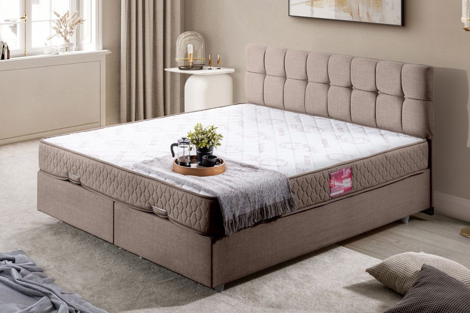 Berlin Çift Kişilik Baza Başlık Letto Yatak Seti 160 x 200 - Kahve