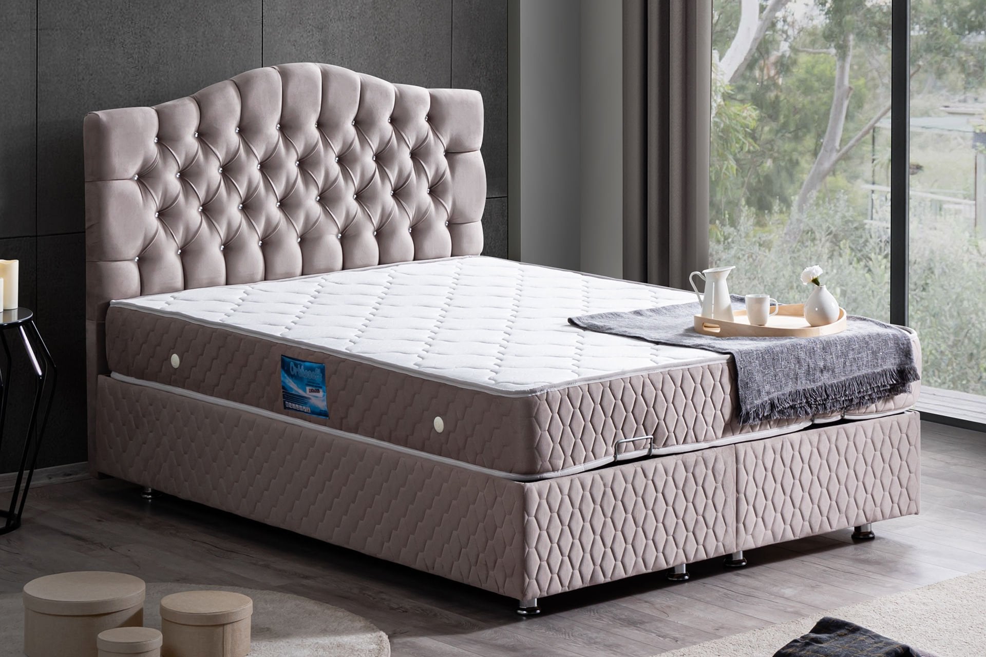 Zümrüt Baza Başlık Ortho Soft Yatak Seti 140 x 190 - Gri