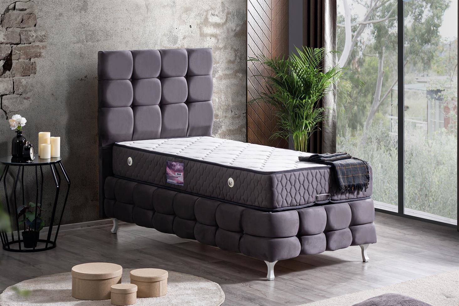 Duke Lux Baza Başlık Deluxe Yatak Seti 90 x 190 - Antrasit