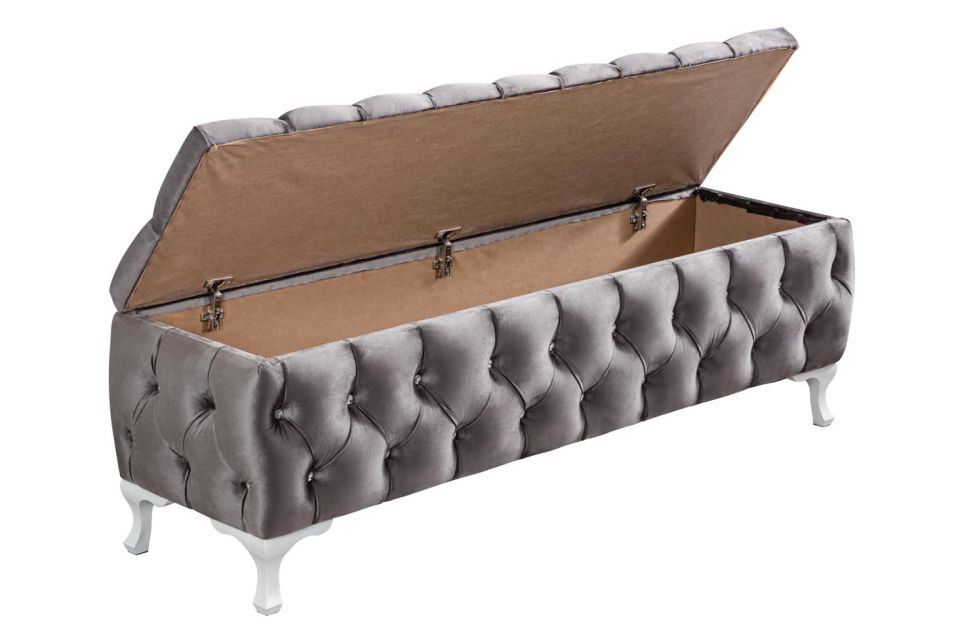 Yatak Ucu Pufu, Cappy Bench, Sandıklı Ayakucu Pufu Gri - 40x50x100