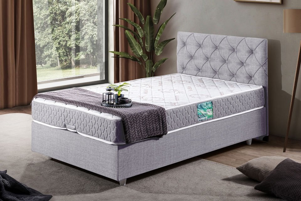 Eylül Baza Başlık Comfort Yatak Seti 90 x 190 - Açık Gri