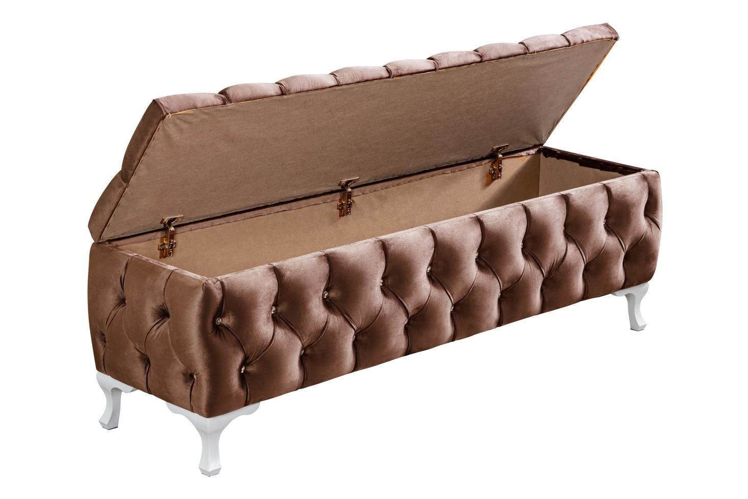 Yatak Ucu Pufu, Cappy Bench, Sandıklı Ayakucu Pufu Açık Kahverengi - 40x50x100