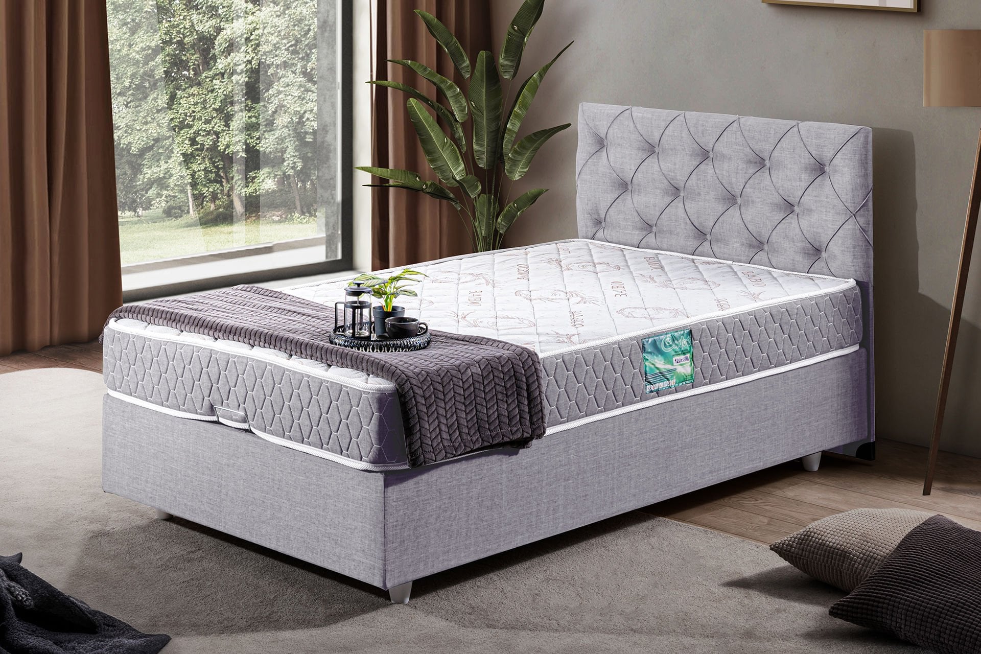 Eylül Baza Başlık Comfort Yatak Seti 120 x 200 - Açık Gri