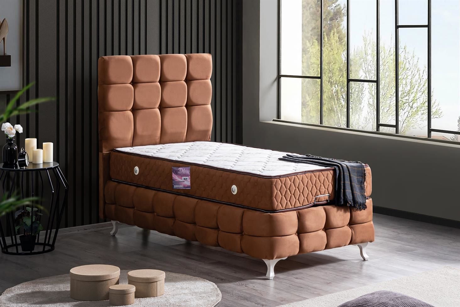 Duke Lux Baza Başlık Deluxe Yatak Seti 120 x 200 - Açık Kahve