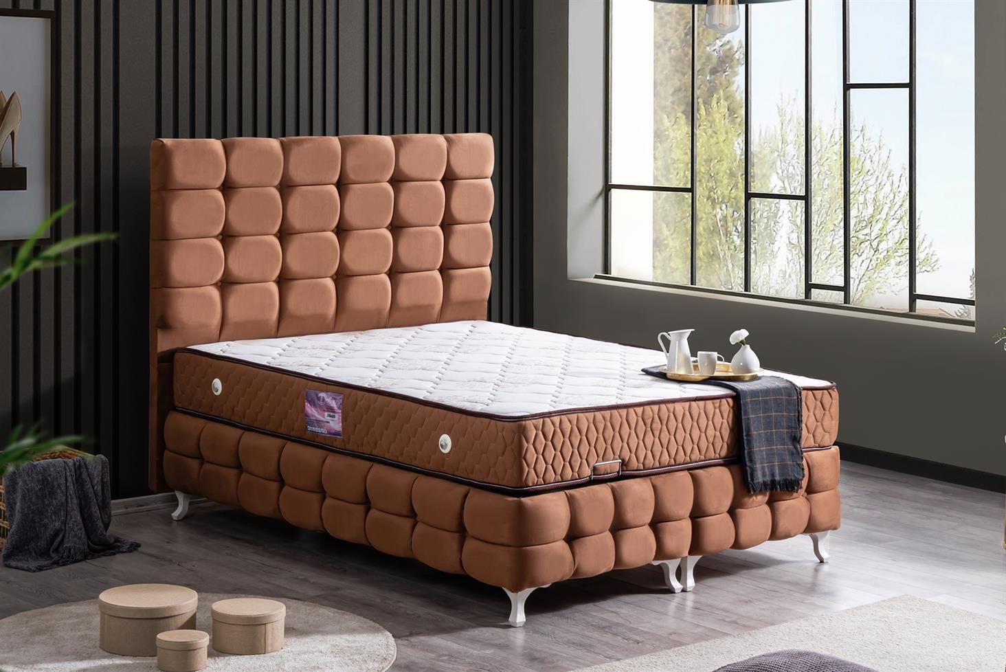 Duke Lux Baza Başlık Deluxe Yatak Seti 160 x 200 - Açık Kahve