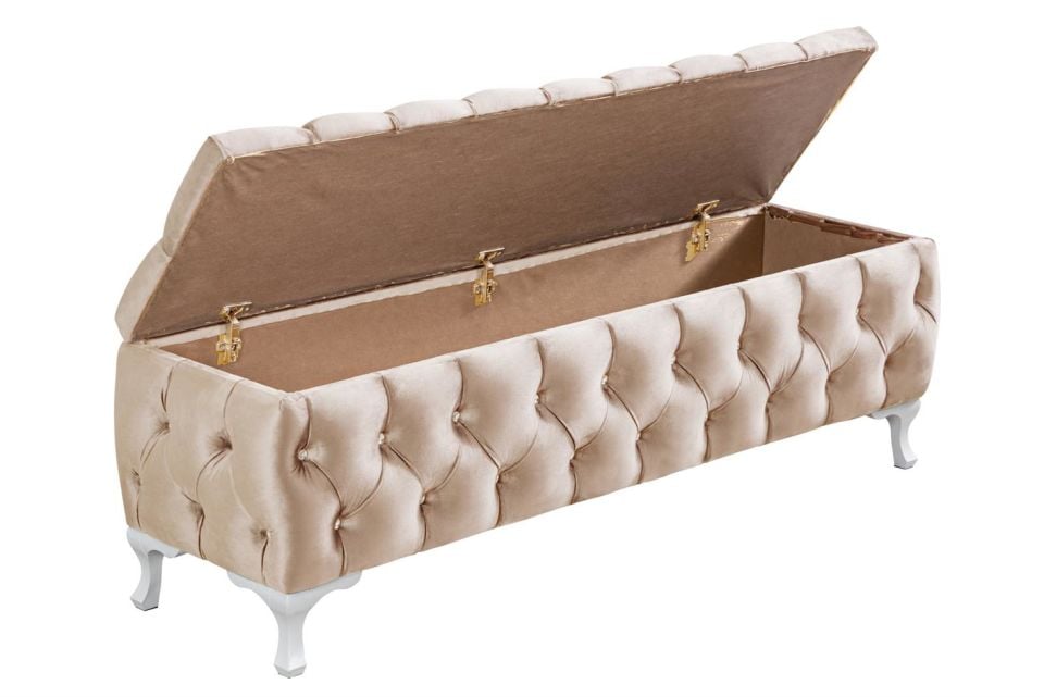 Yatak Ucu Pufu, Cappy Bench, Sandıklı Ayakucu Pufu Bej - 40x50x120