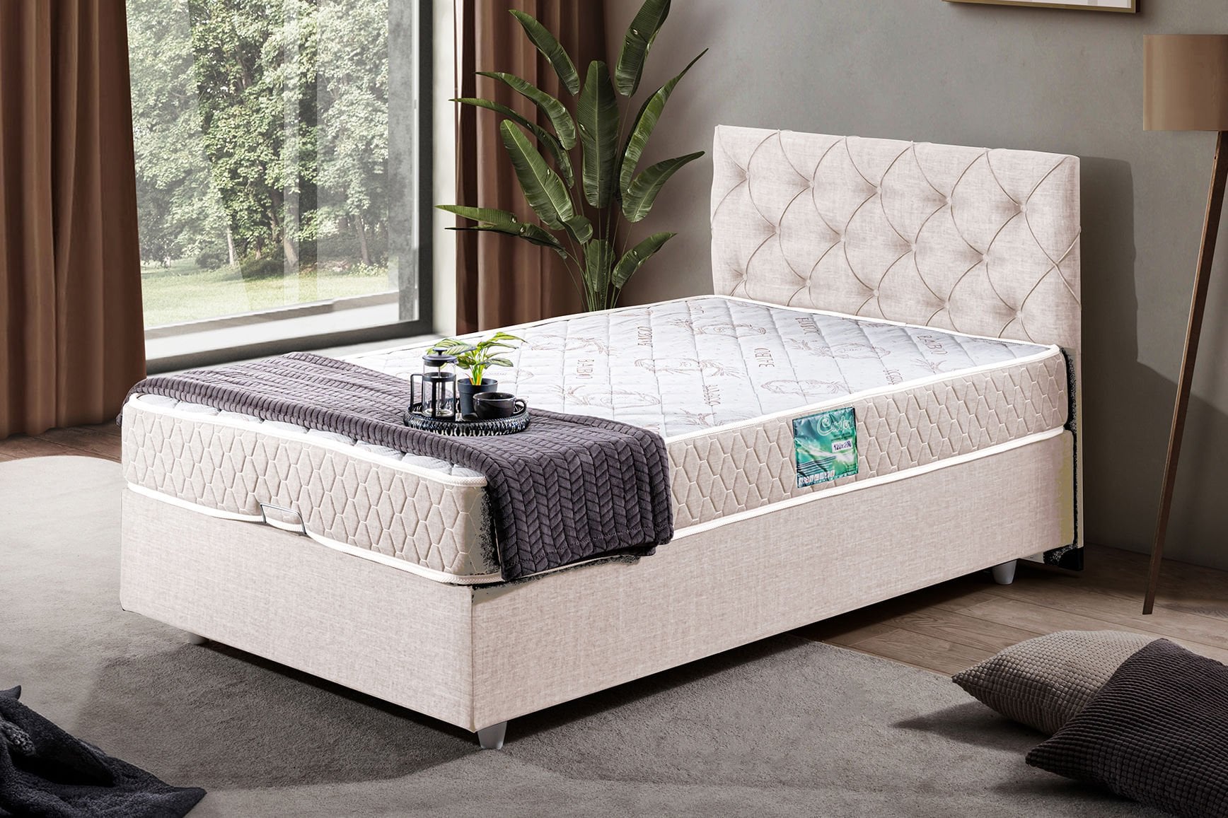 Eylül Baza Başlık Comfort Yatak Seti 120 x 200 - Krem