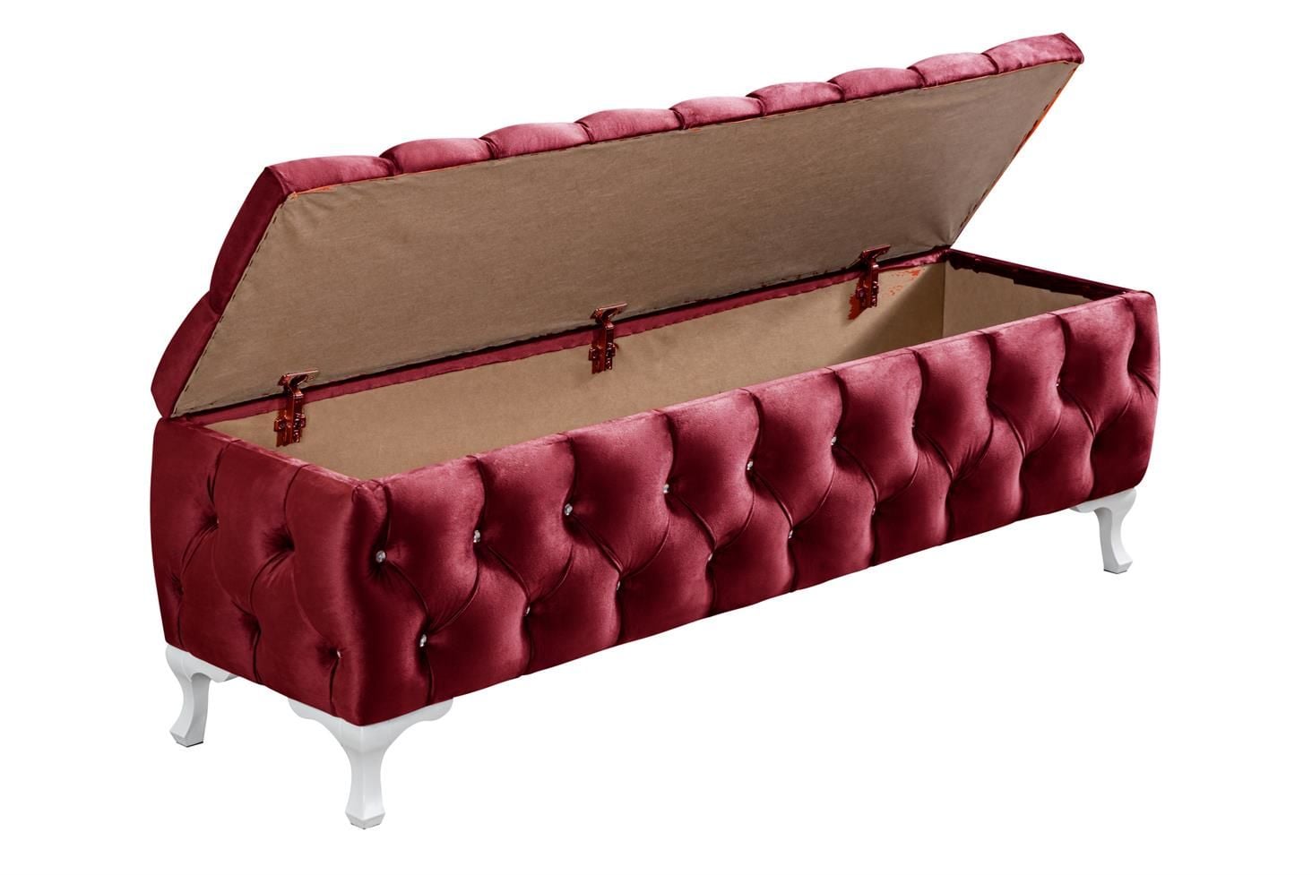 Yatak Ucu Pufu, Cappy Bench, Sandıklı Ayakucu Pufu Bordo - 40x50x180