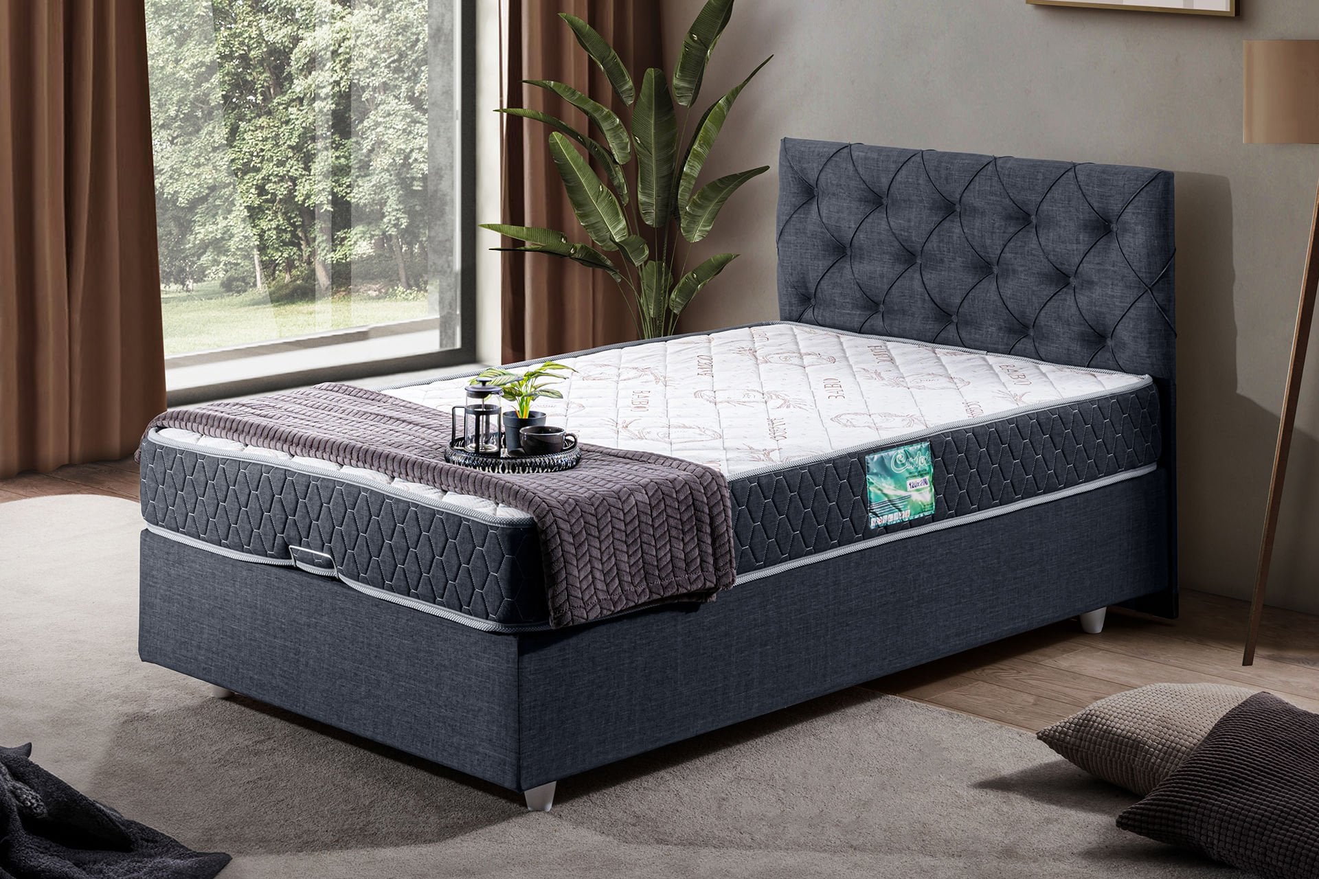 Eylül Baza Başlık Comfort Yatak Seti 90 x 190 - Lacivert