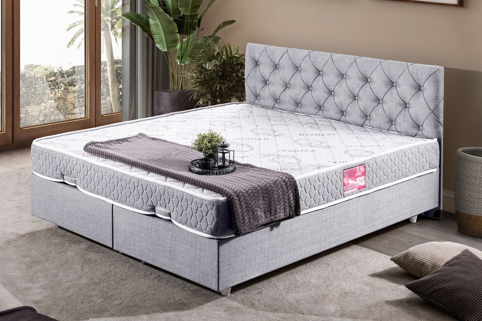 Eylül Çift Kişilik Baza Başlık Letto Yatak Seti 160 x 200 - Açık Gri