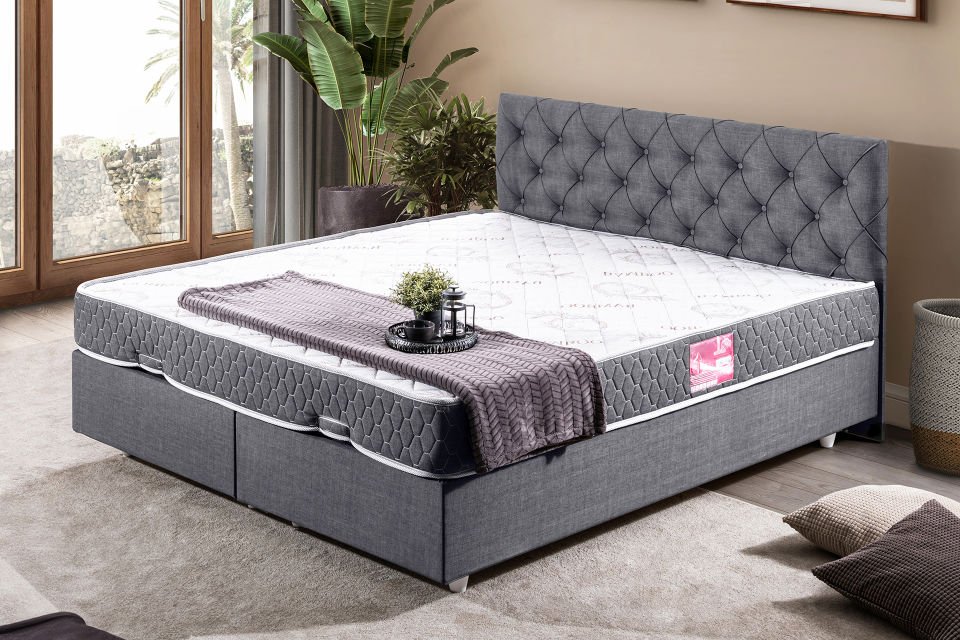 Eylül Çift Kişilik Baza Başlık Letto Yatak Seti 140 x 190 - Gri