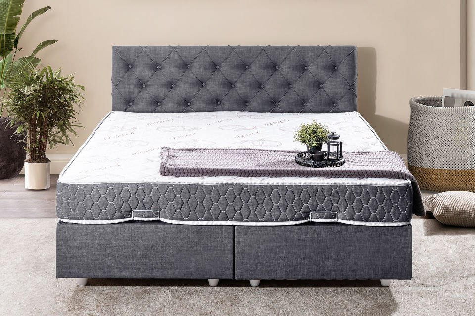 Eylül Çift Kişilik Baza Başlık Letto Yatak Seti 150 x 200 - Gri