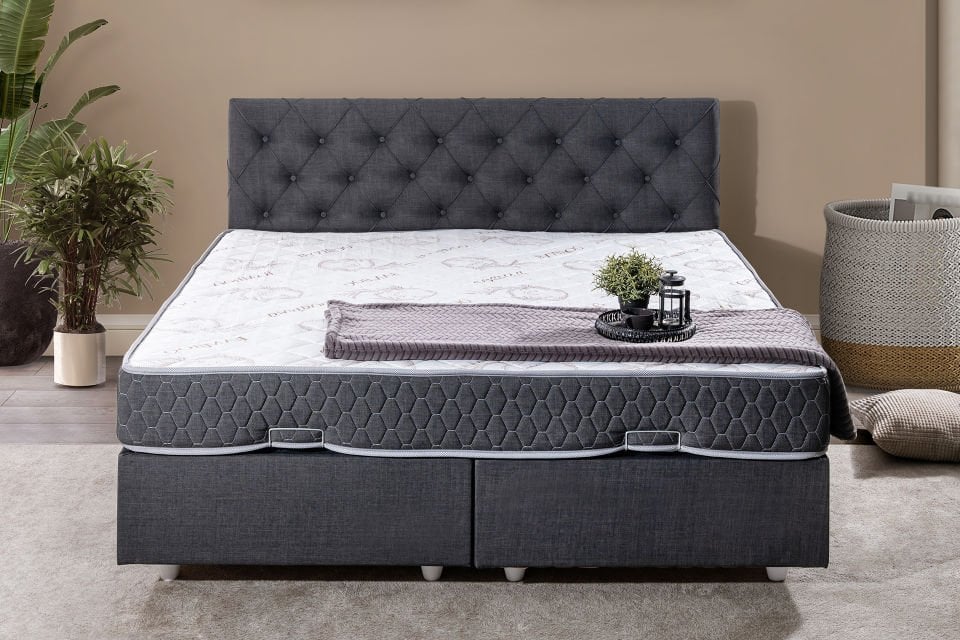 Eylül Çift Kişilik Baza Başlık Letto Yatak Seti 140 x 190 - Antrasit