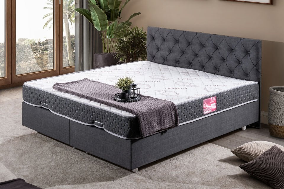 Eylül Çift Kişilik Baza Başlık Letto Yatak Seti 140 x 190 - Antrasit