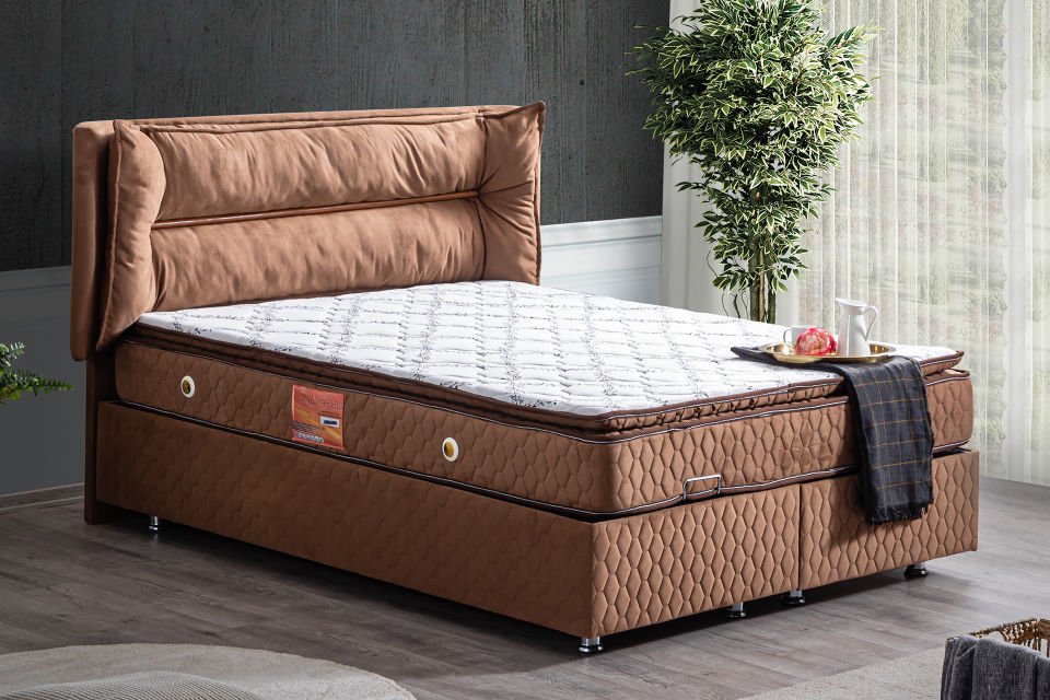 Barselona Baza Başlık Real Pedli Yatak Seti 90 x 190 - Açık Kahve