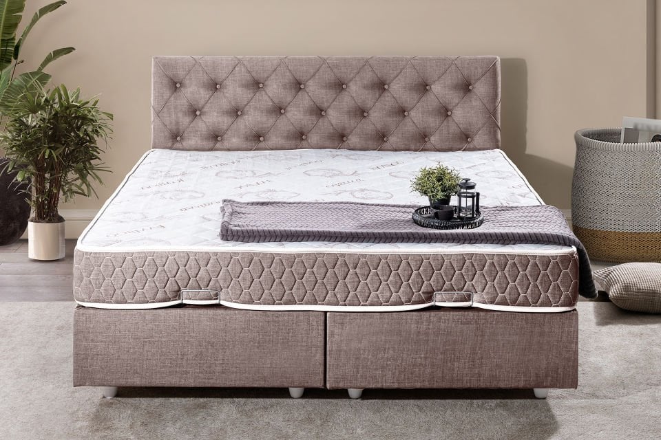 Eylül Çift Kişilik Baza Başlık Letto Yatak Seti 160 x 200 - Kahve