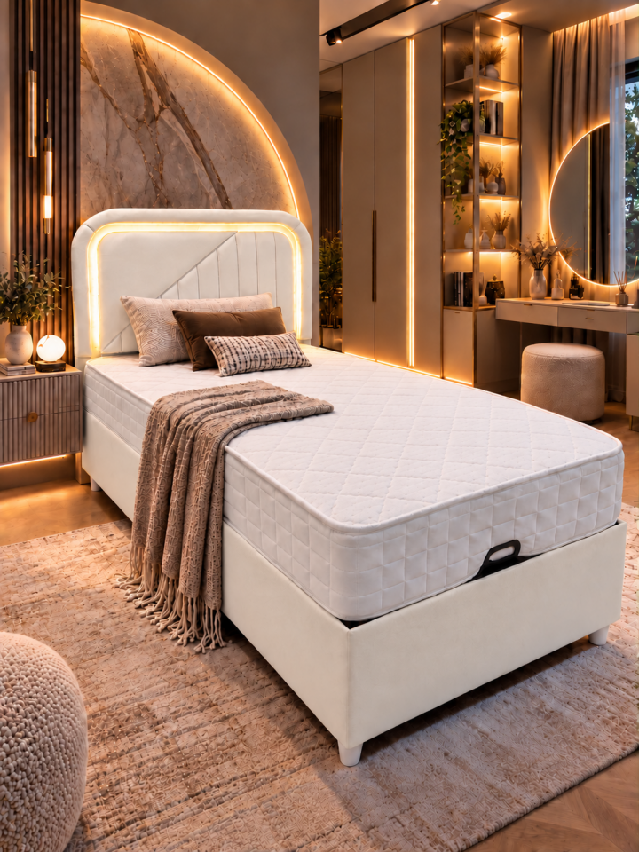 Lyon Ledli Baza Başlık Maxi Yatak Seti- 90x190 cm