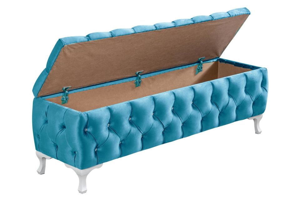 Yatak Ucu Pufu, Cappy Bench, Sandıklı Ayakucu Pufu Turkuaz - 40x50x160