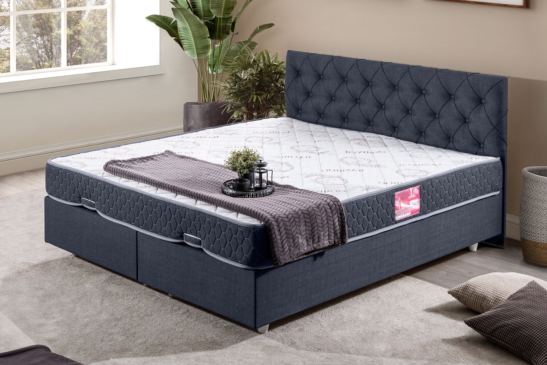 Eylül Çift Kişilik Baza Başlık Letto Yatak Seti 150 x 200 - Lacivert