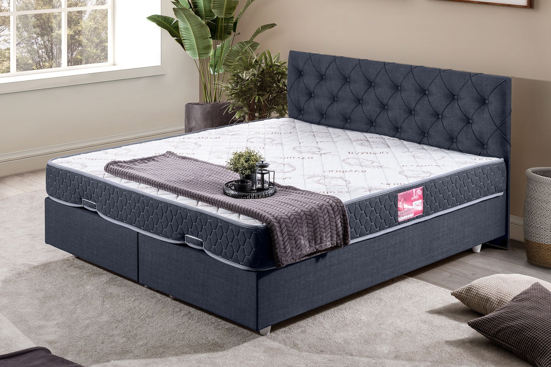 Eylül Çift Kişilik Baza Başlık Letto Yatak Seti 160 x 200 - Lacivert