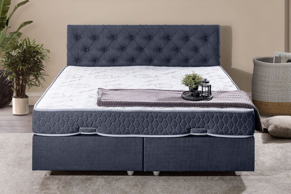 Eylül Çift Kişilik Baza Başlık Letto Yatak Seti 160 x 200 - Lacivert