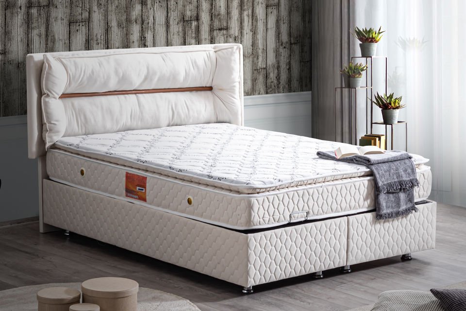 Barselona Baza Başlık Real Pedli Yatak Seti 150 x 200 - Krem