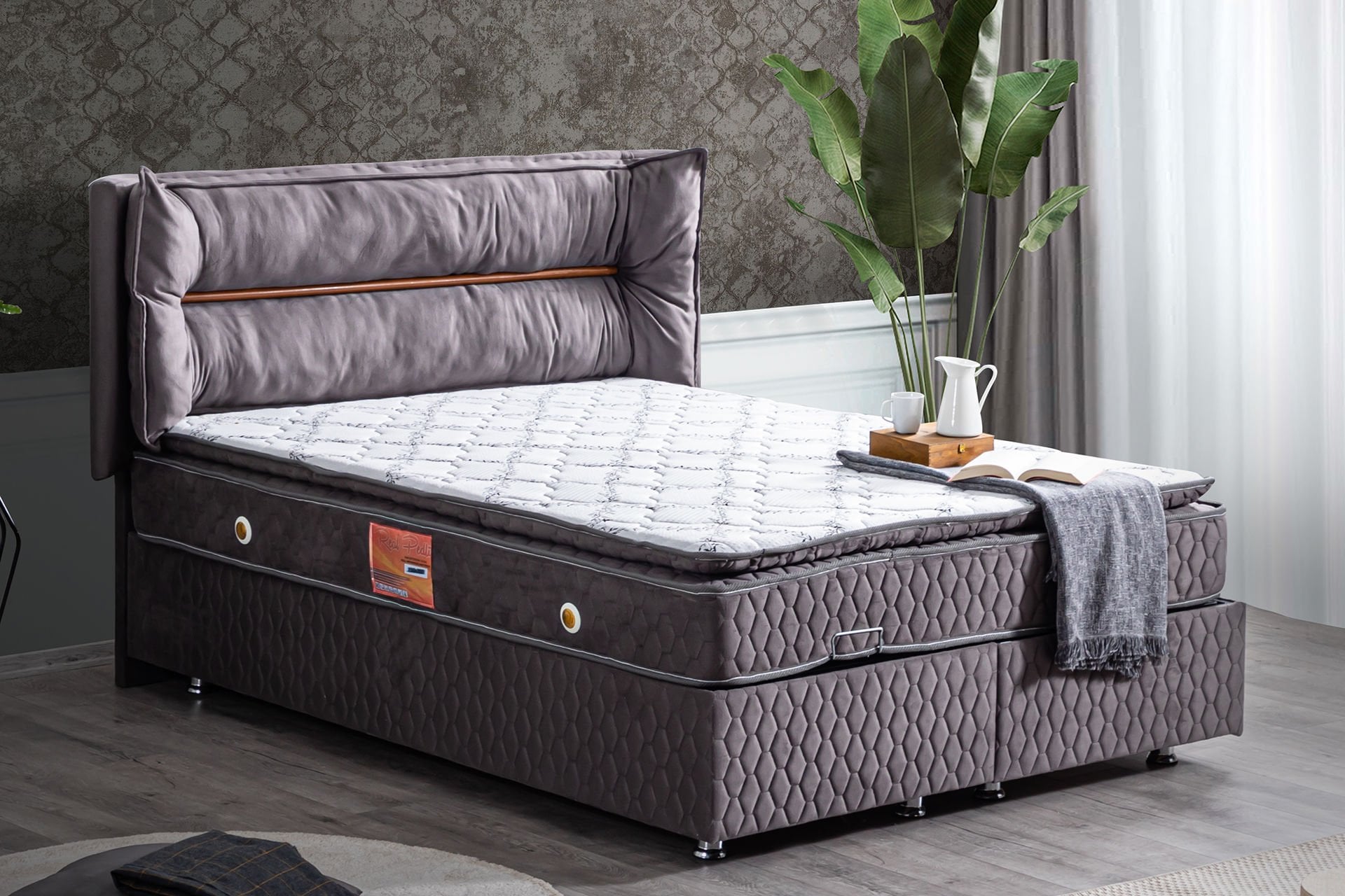 Barselona Baza Başlık Real Pedli Yatak Seti 90 x 190 - Antrasit