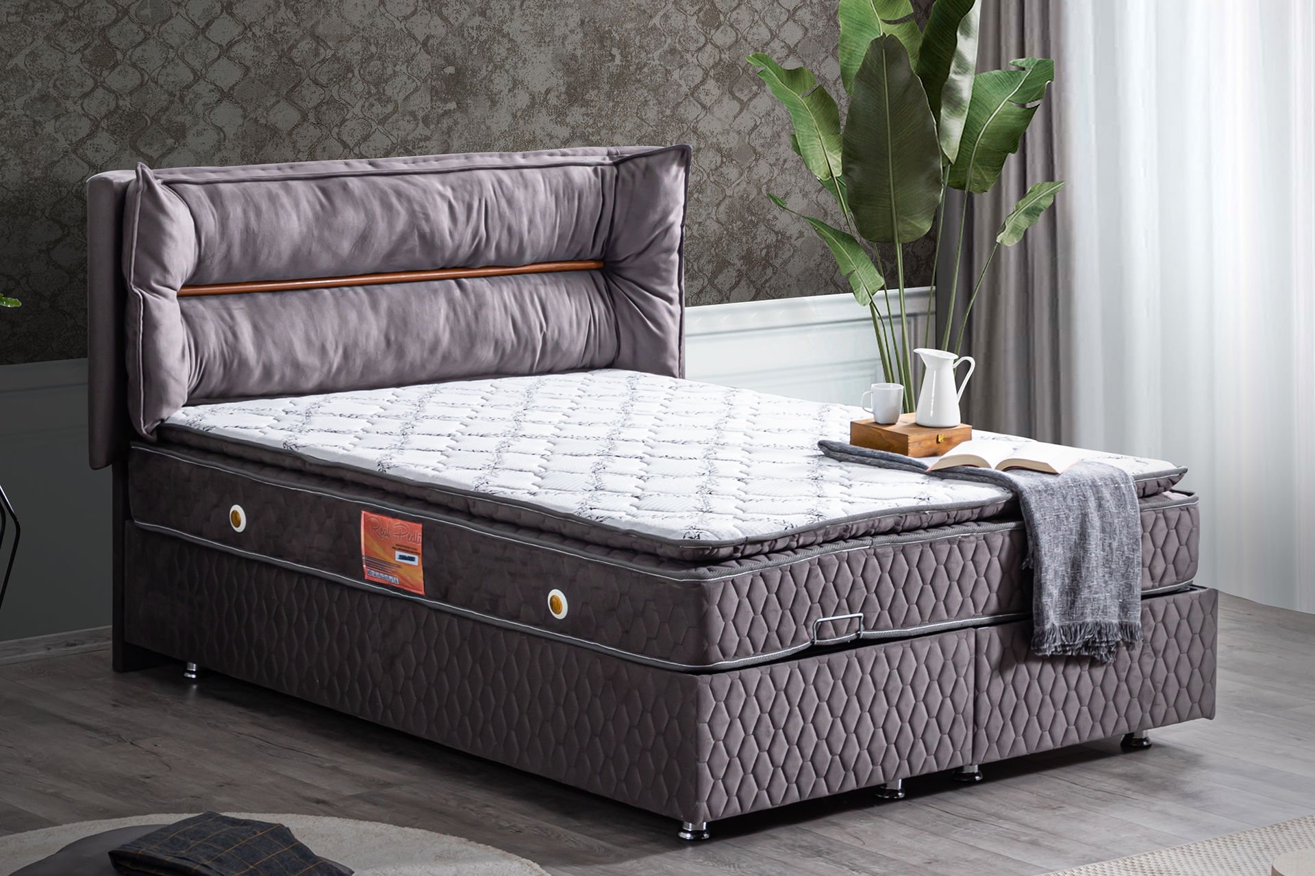 Barselona Baza Başlık Real Pedli Yatak Seti 90 x 200 - Antrasit