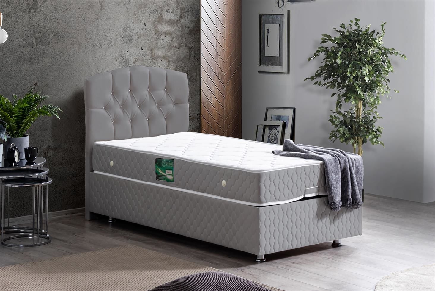 Efes Baza Başlık Comfort Yatak Seti 90 x 190 - Gri